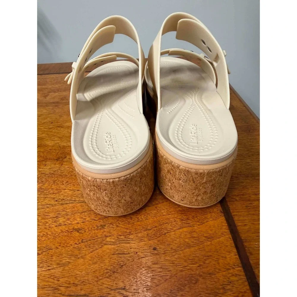 Crocs Brooklyn Low Wedge Sandals Stucco White Cork Platform Slides Womens 10